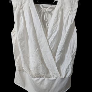 Zara White V-Neck Sleeveless Wrap Bodysuit L